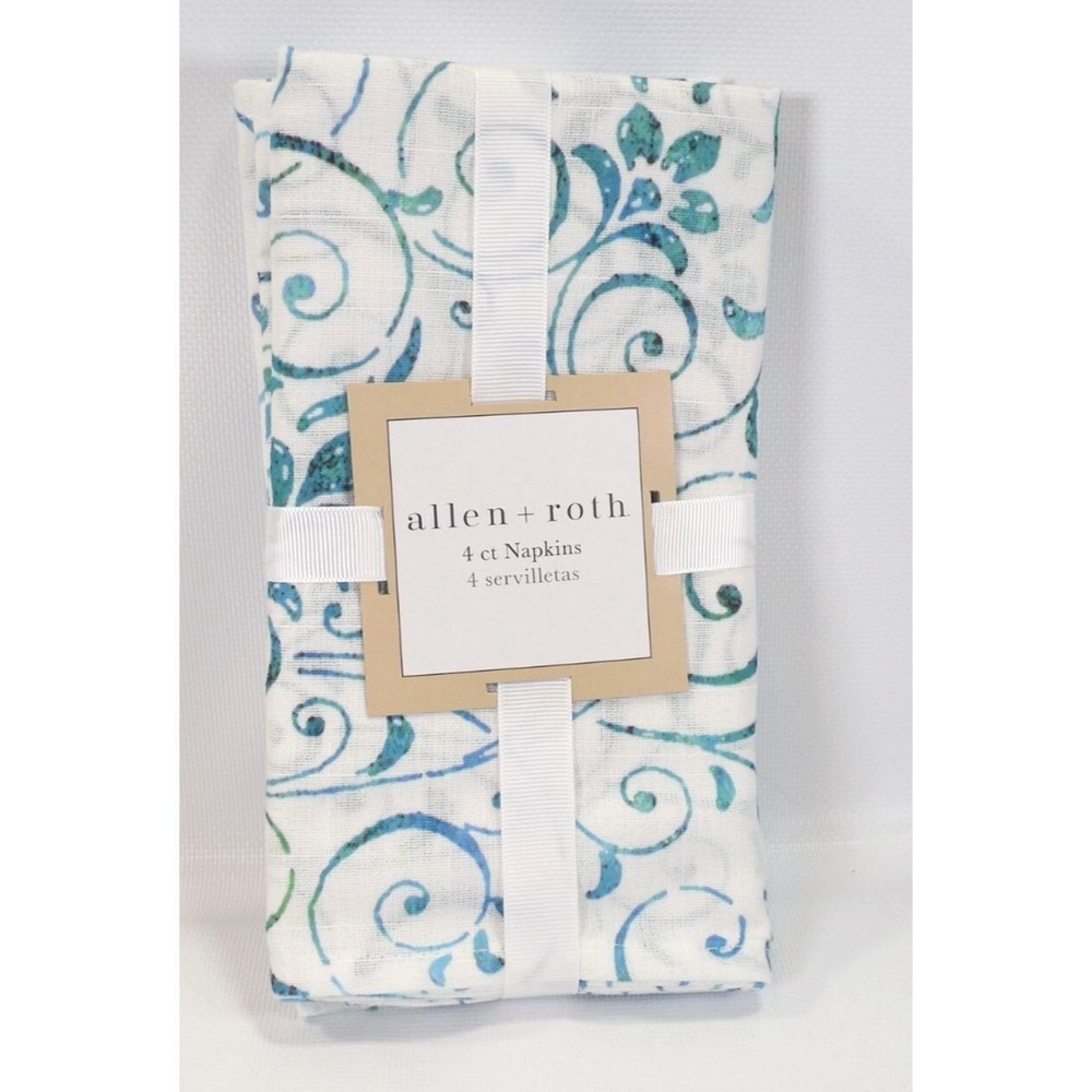 4-Pack Table Napkins scroll medallion design navy blue/ white Allen + Roth